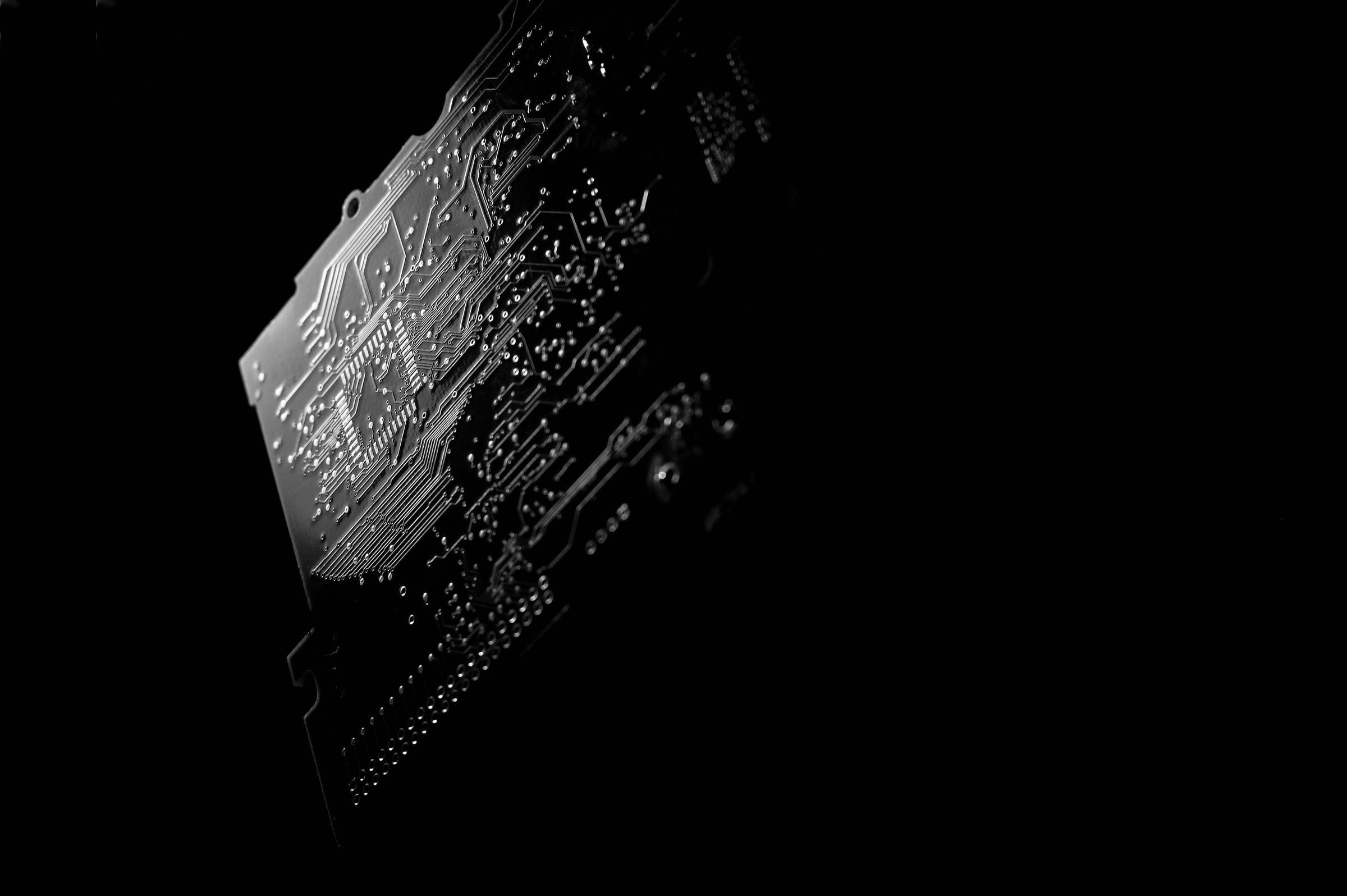 Printed circuit board in black and white